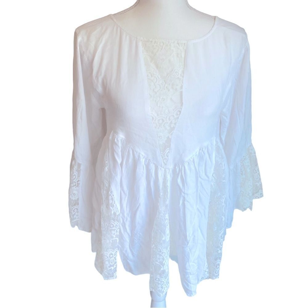 White Cotton Lace Boho Peasant Blouse